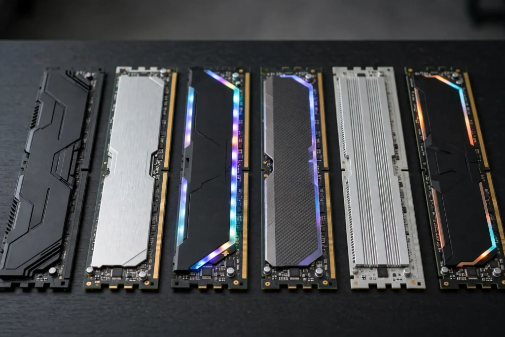 A lineup of DDR4 memory kits compared side by side showing the best RAM for Ryzen 5 5600X at a glance
