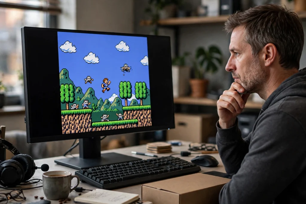 A retro game with black side bars on a widescreen monitor showing when you need GPU scaling to fix the old aspect ratio
